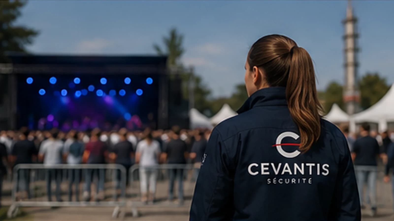 Agent CEVANTIS SÉCURITÉ sécurisant un événement professionnel.